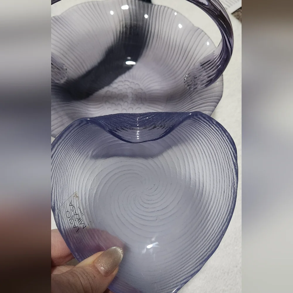 Vintage Laslo For Mikasa Japan Bluish Glass Dish Swirl Ridged Frosted Exterior